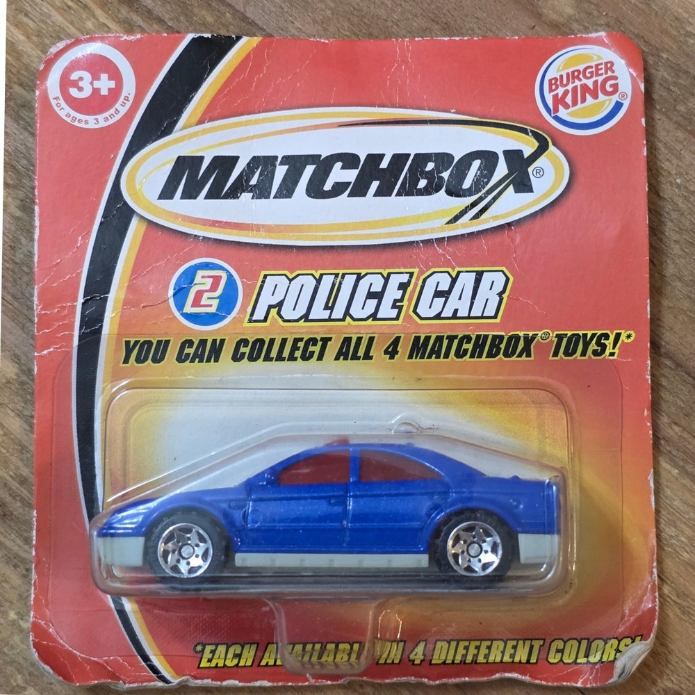Matchbox Burger King 2004 Police Car Blue Toy #2 New in Package Vintage BK Toy